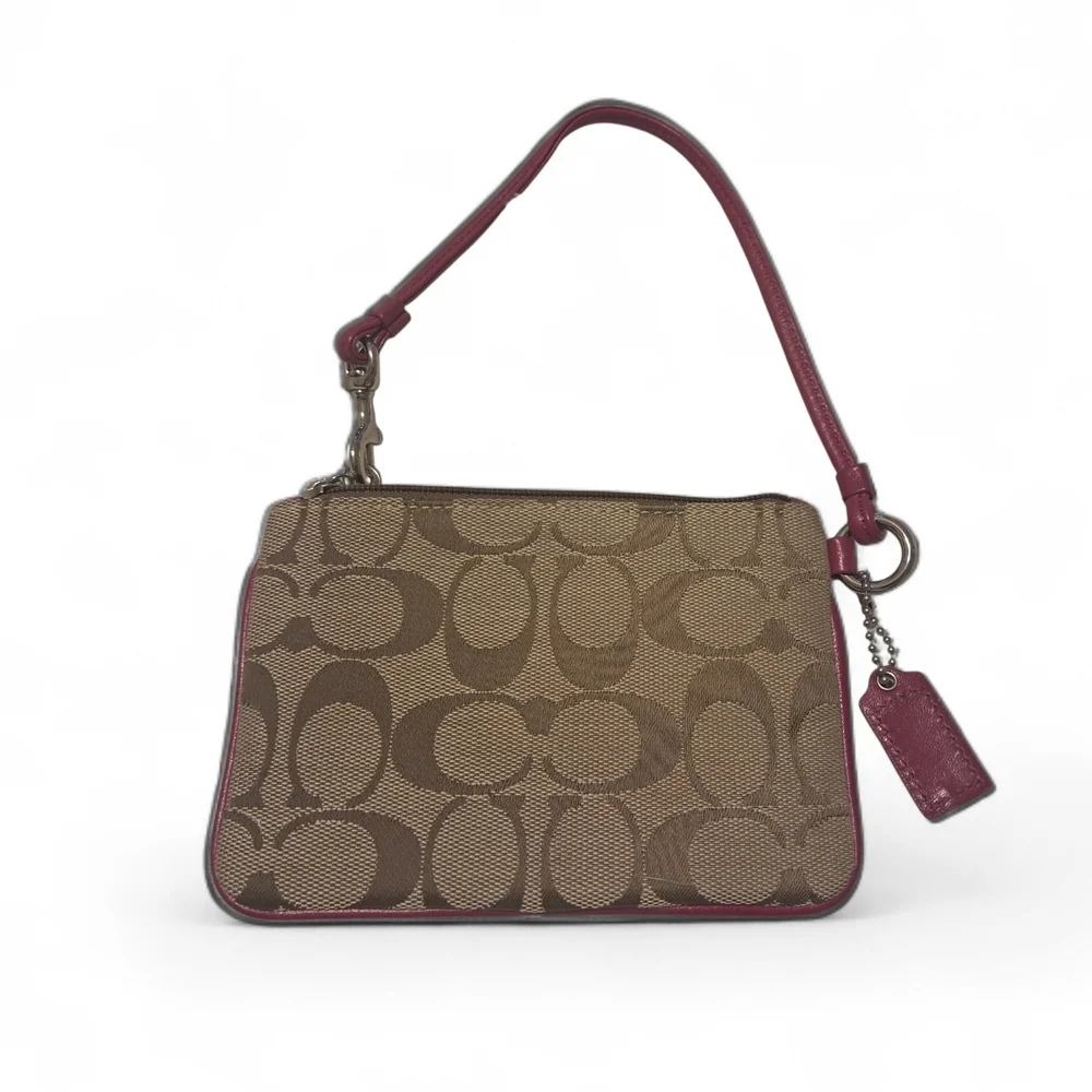 COACH Wristlet Corner Zip Signature Khaki Berry Pink Leather